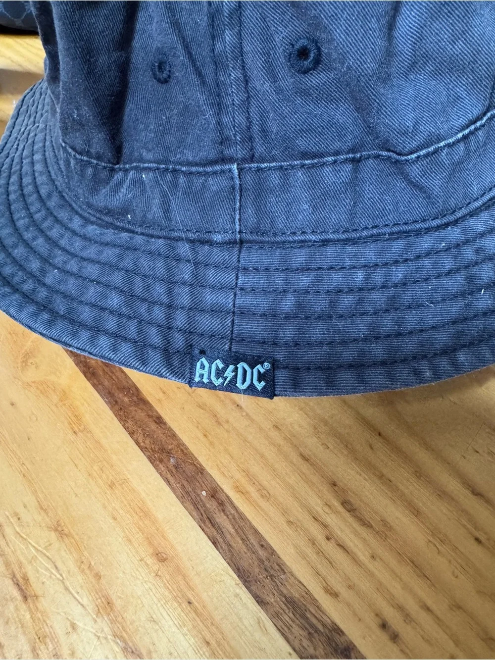 AC/DC Black Bucket Hat with Light Blue Embroidered Logo - Picture 3 of 4